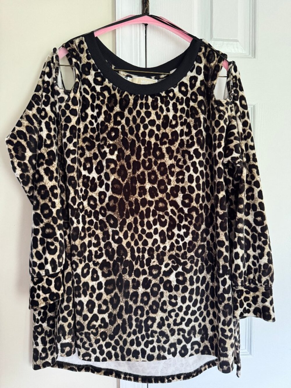 Michael Kors XL Super Soft Cheetah Print Long Sleeve Off the Shoulder Blouse EUC